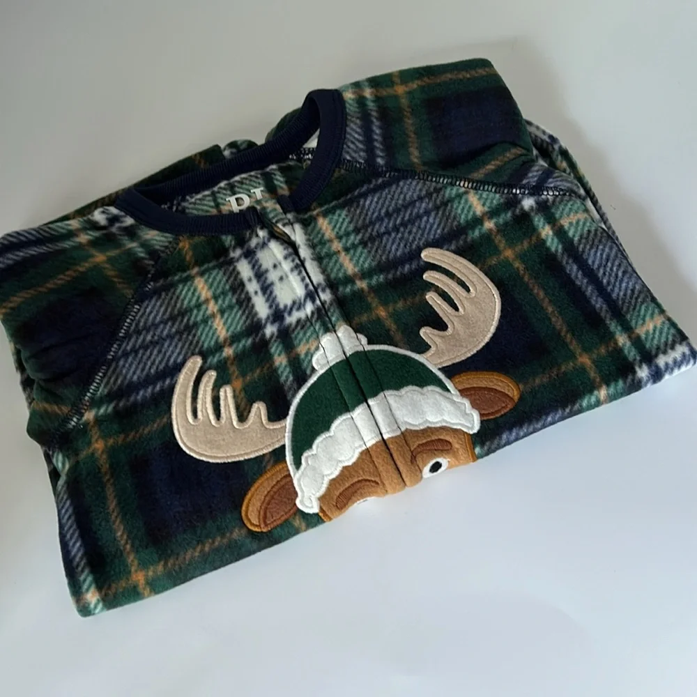 Children’s Place Plaid Reindeer Family Matching Christmas Fleece Pajamas Sleeper